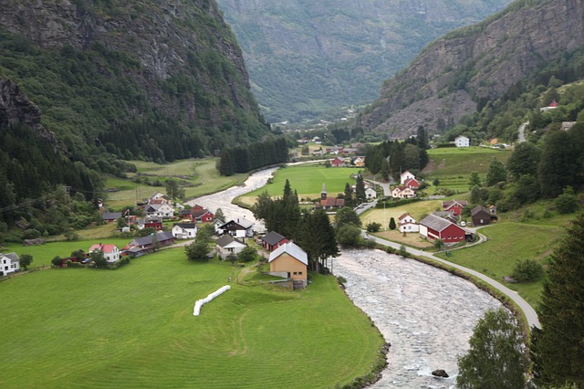 Norway via https://pixabay.com/en/norway-fjord-village-panorama-954895/
