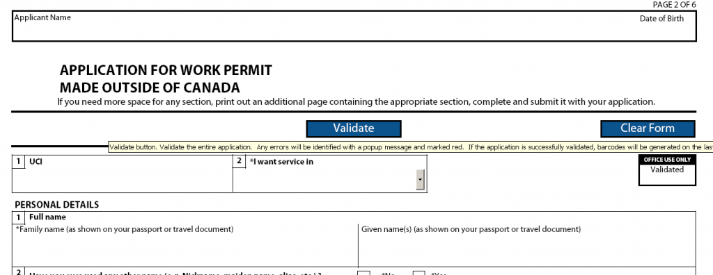 Validating a IRCC form